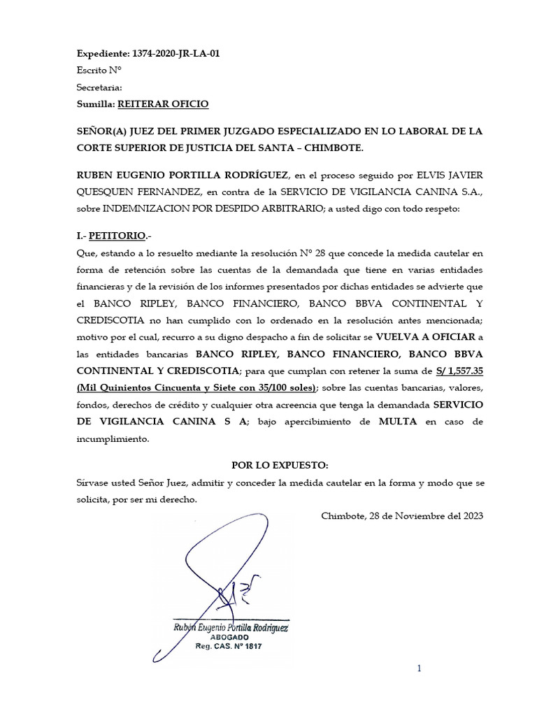 Reiteración de Oficio Judicial | PDF | Bancos | Gobierno