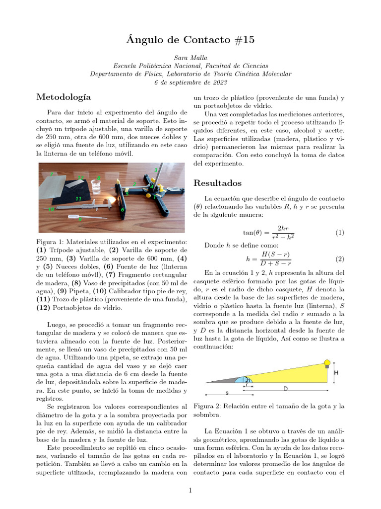 Ángulo de Contacto PDF Tensión superficial Líquidos