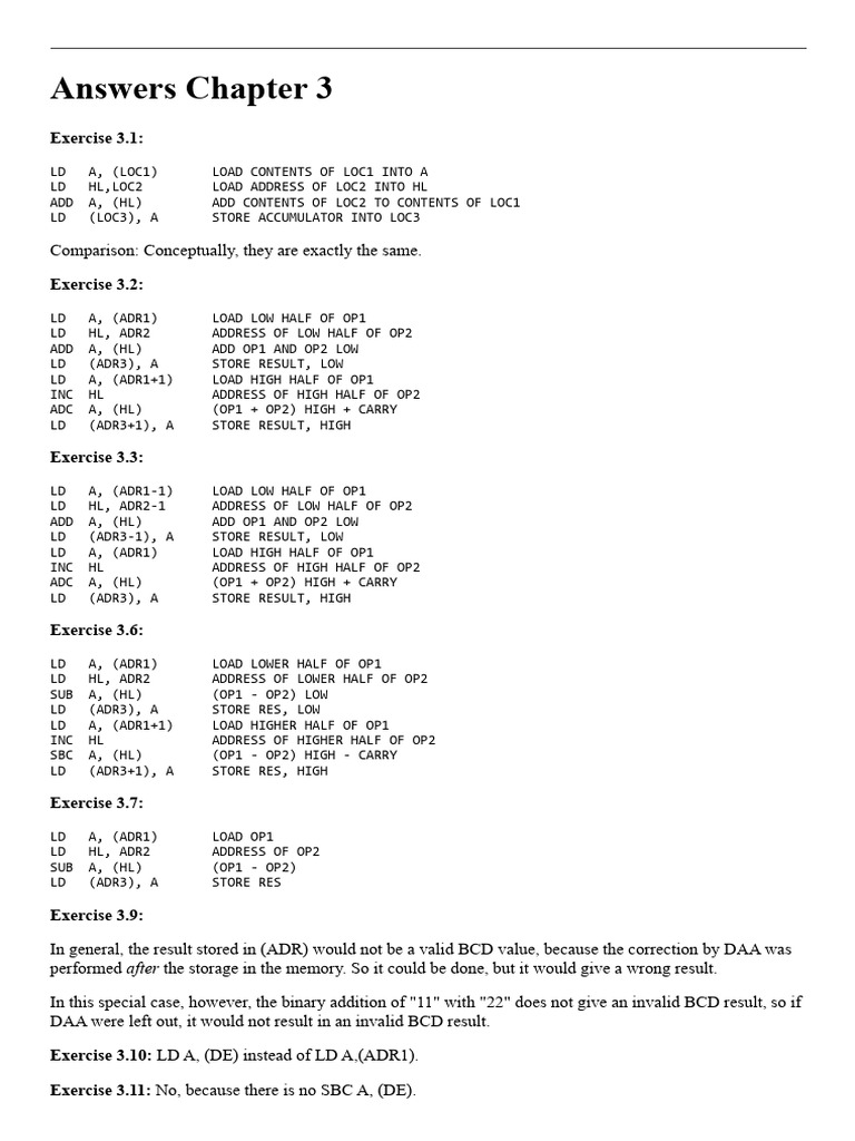 Z80 - Basic Programming Techniques - Answer of Exercises | PDF ...