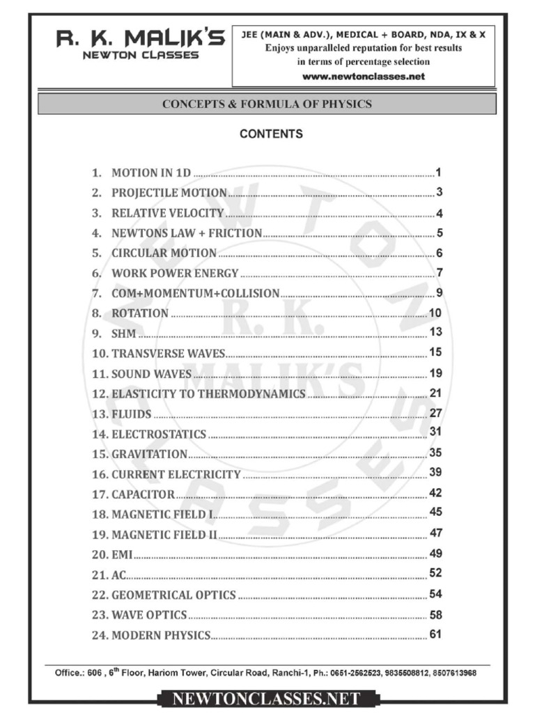 Formulas Class 12 Physics Narayana | PDF
