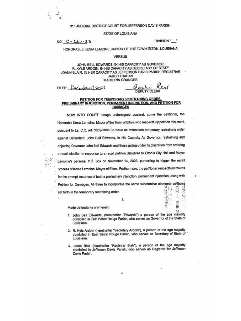 Mayor Kesia Lemoine Lawsuit PDF