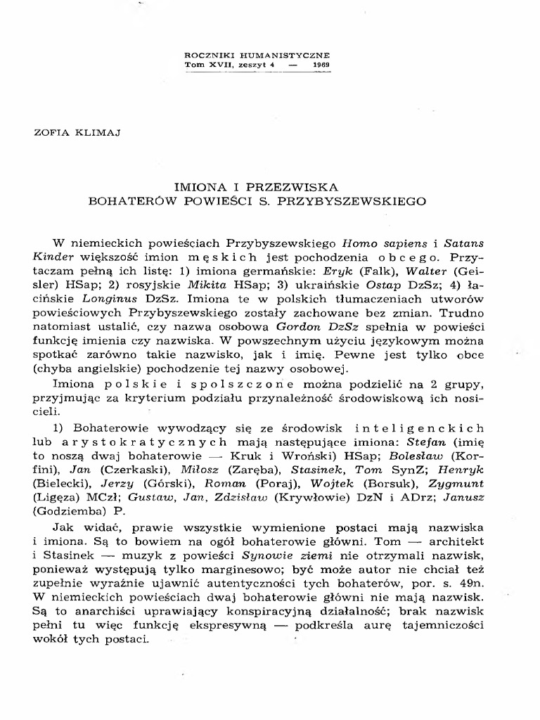 Imiona I Przezwiska Bohaterów Powie | PDF