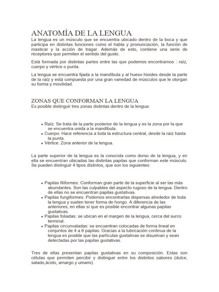 Anatomía y Funciones de la Lengua | PDF | Gusto | Lengua