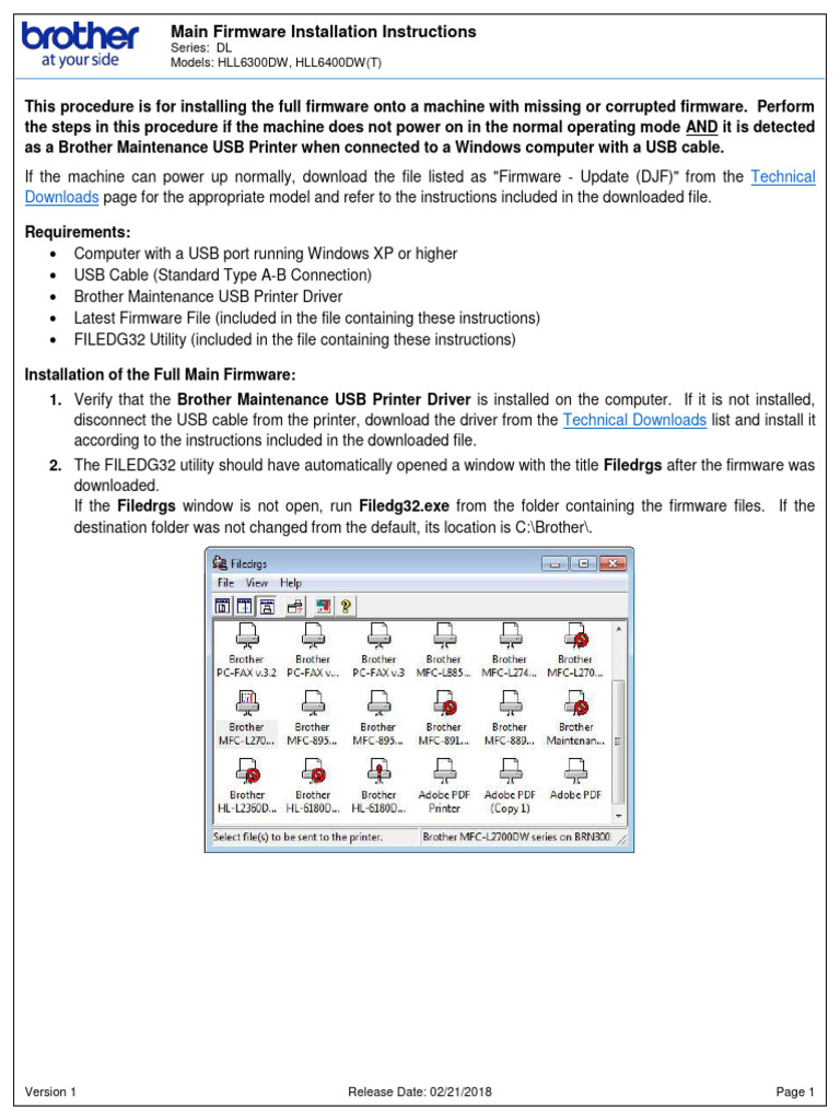 HL (TS) Main FW Install Instructions PDF Installation