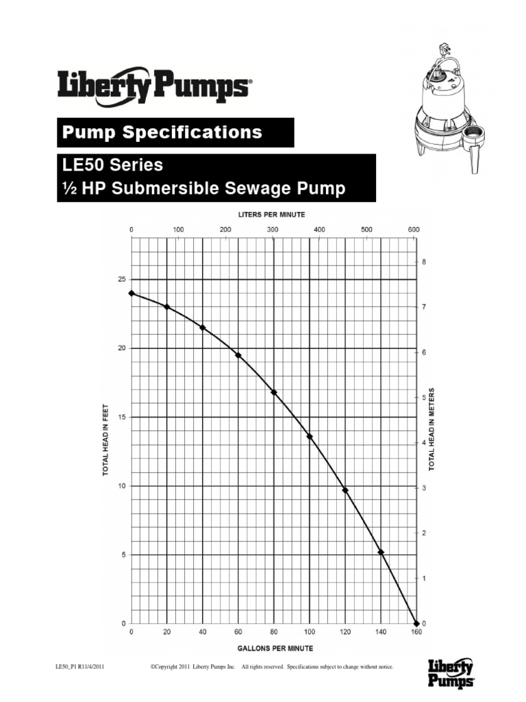 Pump Specifications LE50 Series HP Submersible Sewage Pump 2