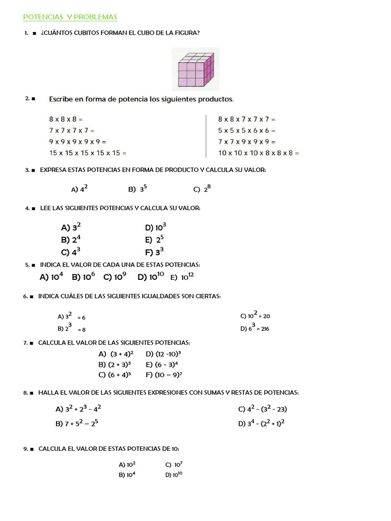 Potencias Y Problemas Pdf