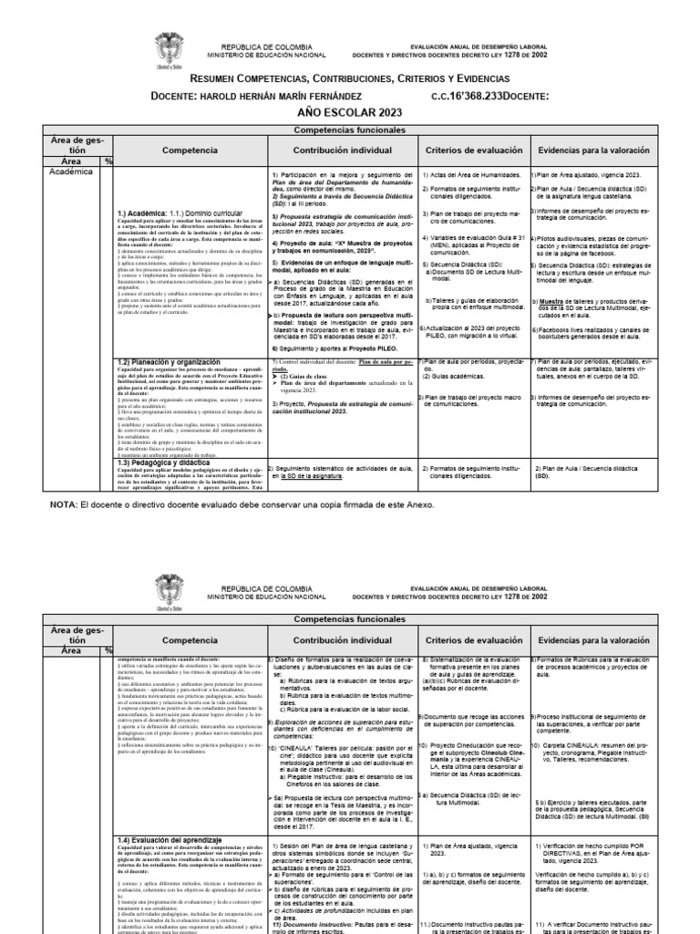Evaluación Desempeño Docente 2023 | PDF | Evaluación | Plan de estudios