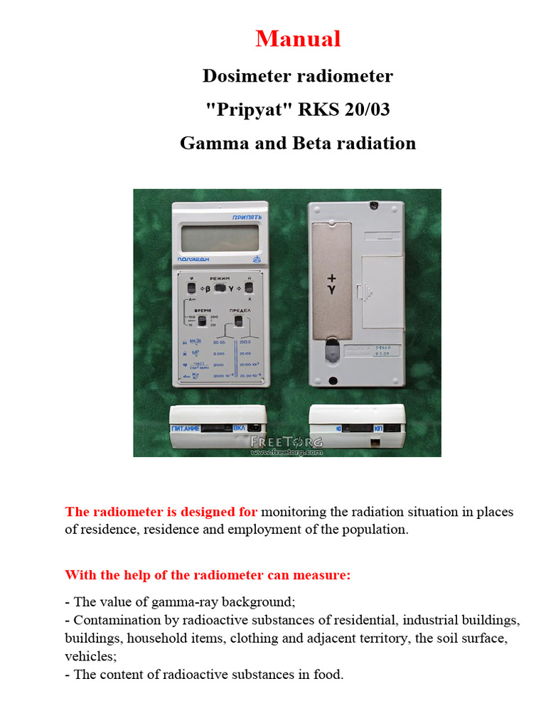 Dosimeter Radiometer Pripyat RKS 20 03 | PDF | Ionizing Radiation ...