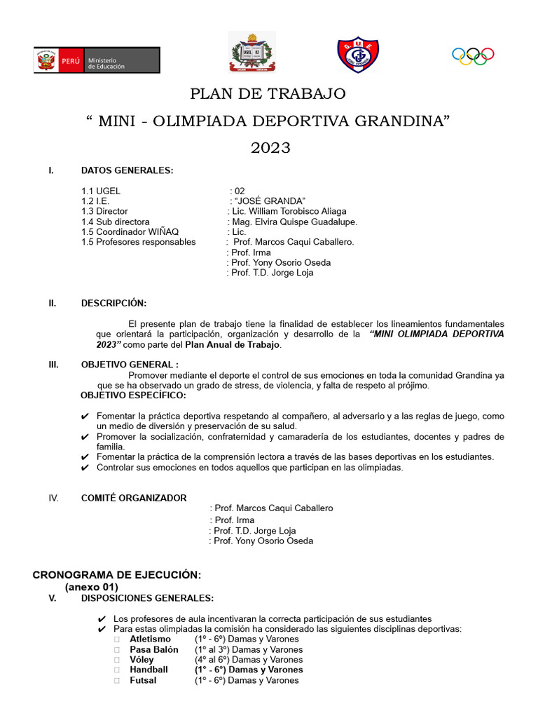 Mini Olimpiada Deportiva 2023 en Grandina | PDF | Deportes | Deportes ...
