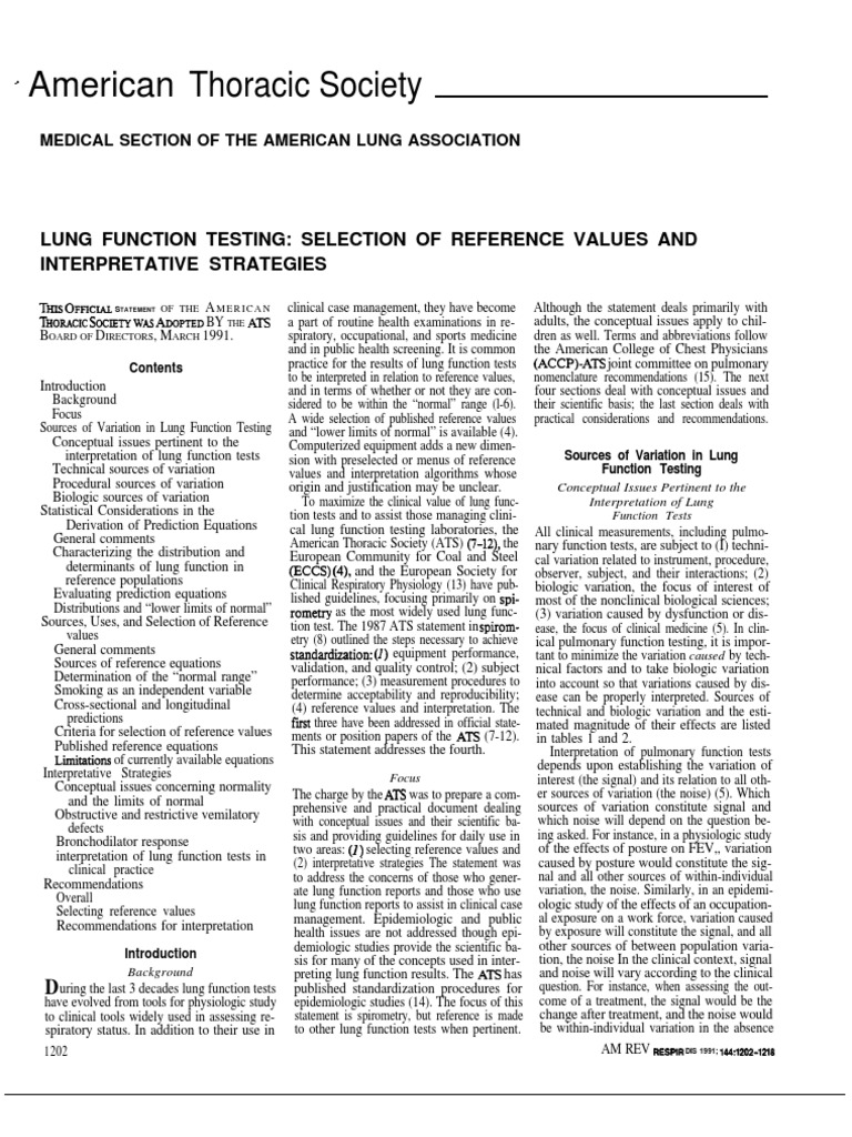 ATS Interpretation of Spirometry PDF Regression Analysis Standard