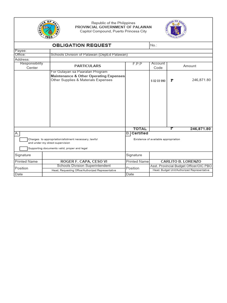 PR Obr Voucher Gulayan Sa Paaralan MOOE Other Supplies Materials