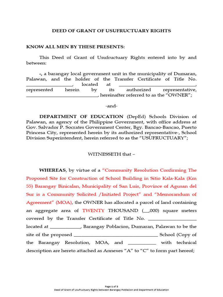 Deed-of-Usufruct (1) | PDF | Deed | Environmental Law