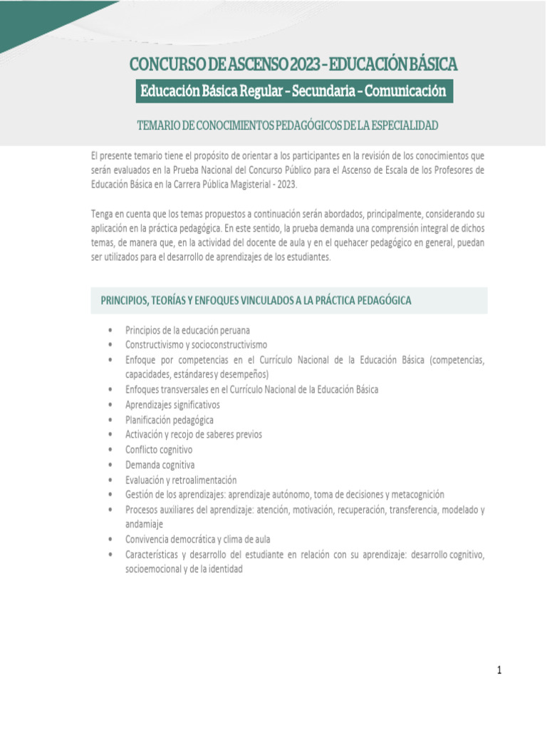 TEMARIO DE ASCENSO - Secundaria - Comunicación | PDF | Plan de estudios ...