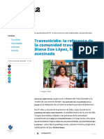 Travesticidio: La Referenta de La Comunidad Travesti/trans, Diana Zoe López, Fue Asesinada
