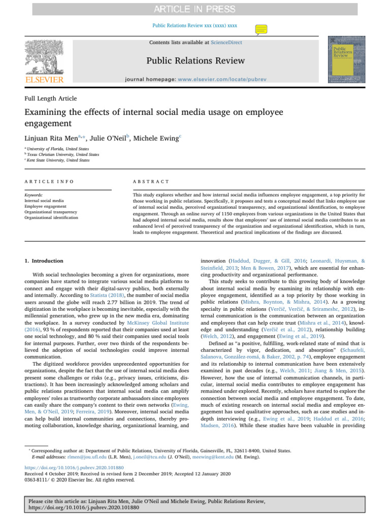 Examing The Effects of Internal Social Media Usage On Employee ...
