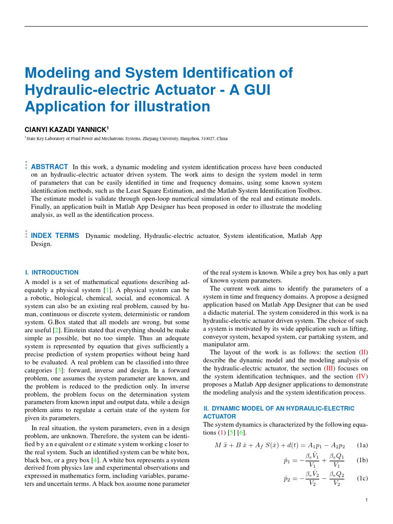 Modeling and Identification of Hydraulic-Electric Actuator | PDF ...