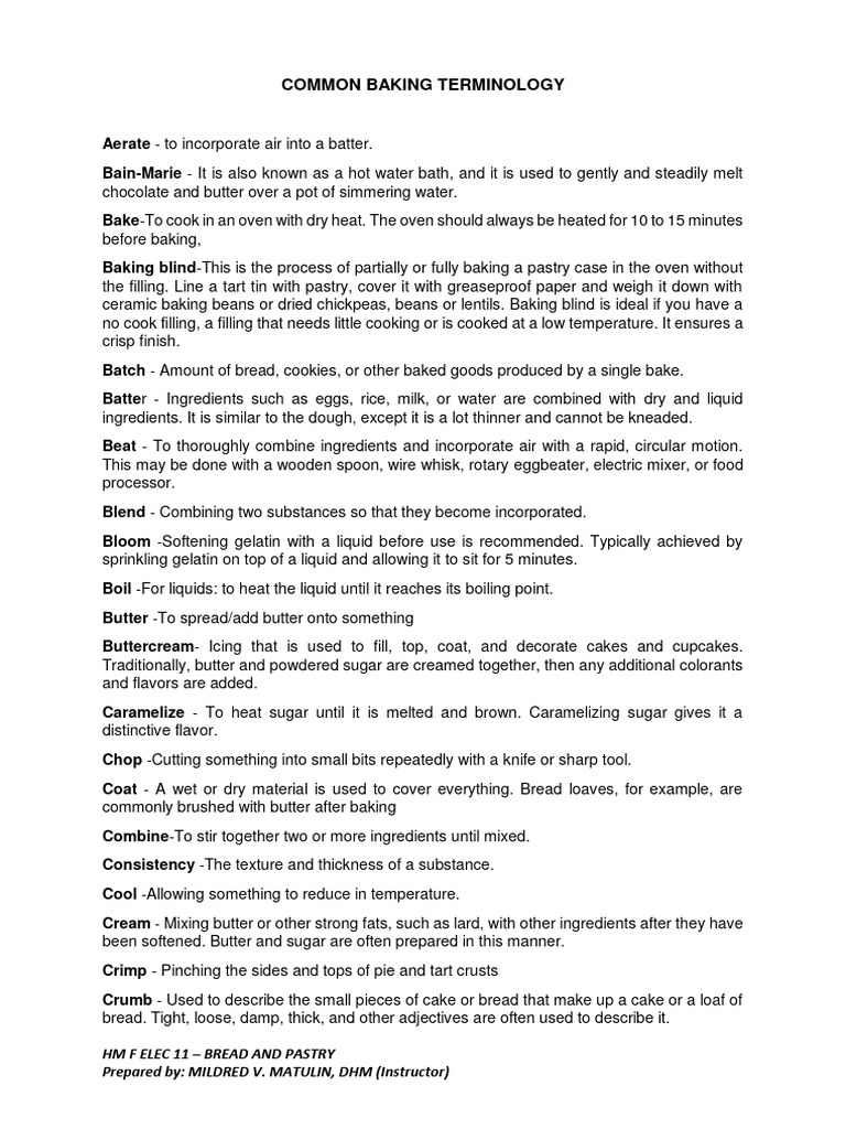 Common Baking Terminology 7 PDF Breads Baking