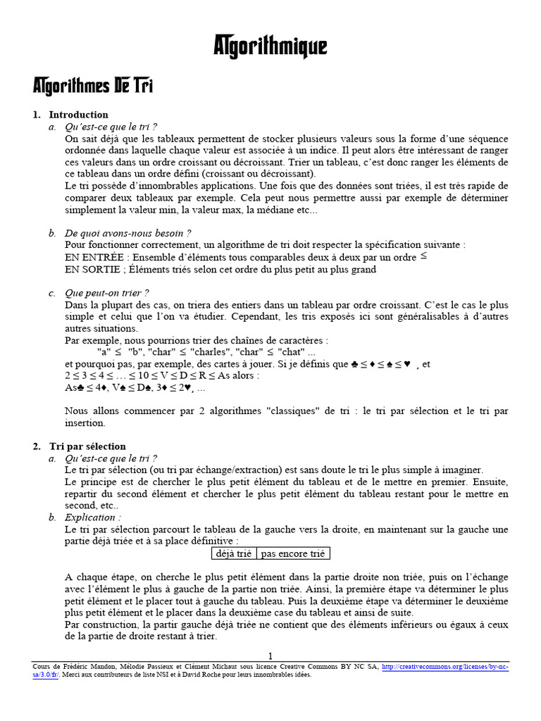 Algorithmes de Tri : Sélection et Insertion | PDF | Logarithme ...