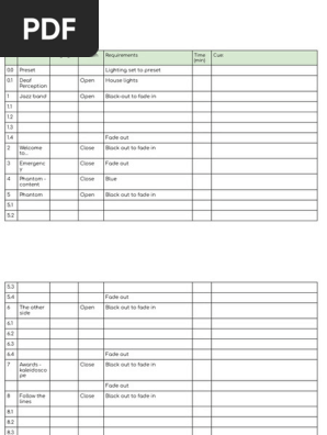 Matinee Cue Sheet LX