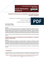 Educación Matemática en La Infancia: Evaluación de Los Procesos Matemáticos en La Resolución de Un Problema Aritmético
