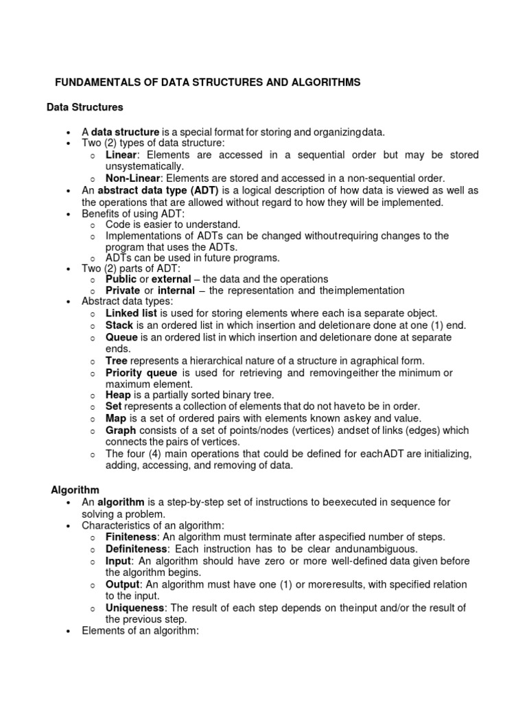 Fundamentals of Data Structures and Algorithms | PDF | Algorithms ...