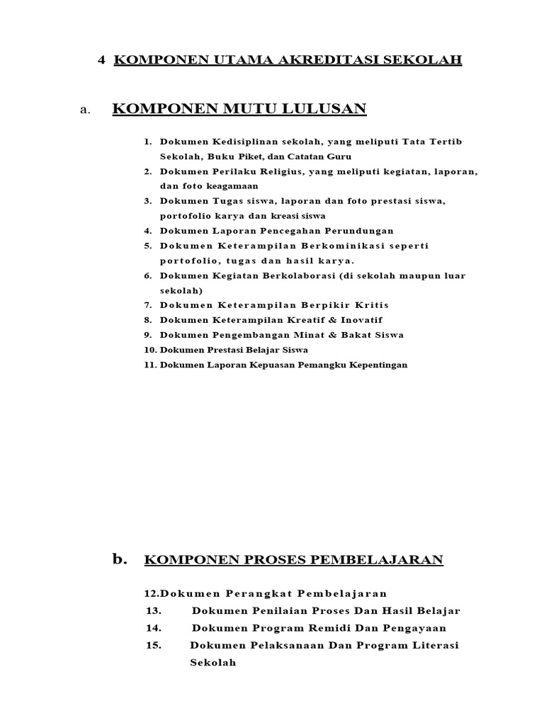 4 Komponen Utama Akreditasi Sekolah Pdf