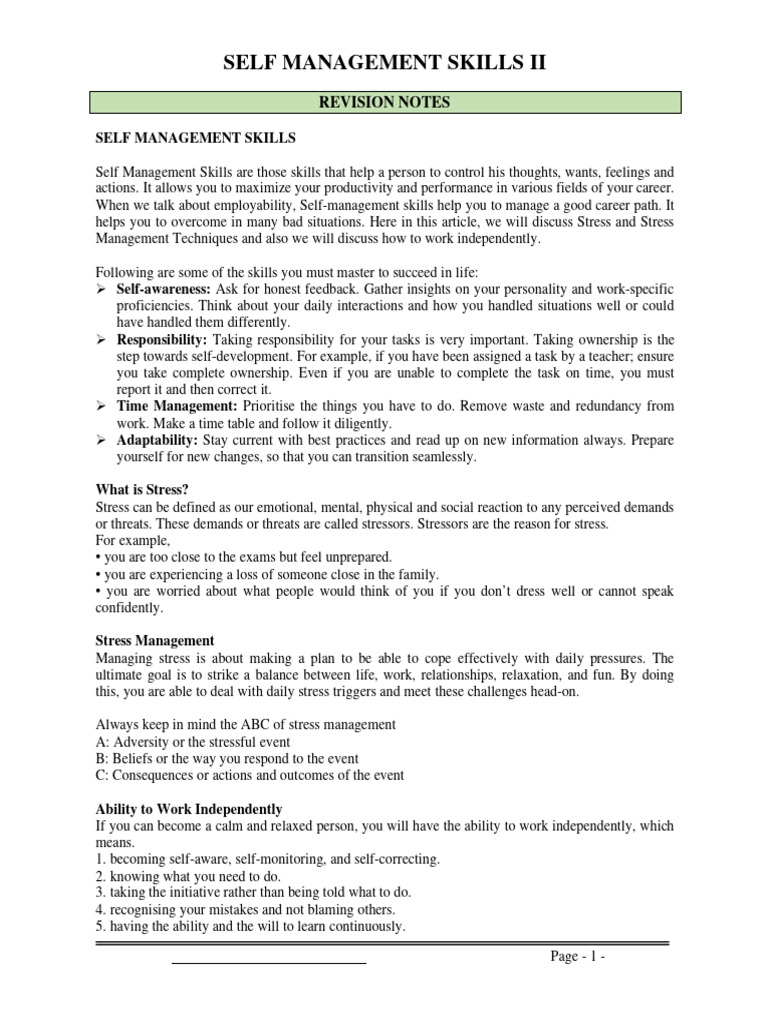 Self-Management Skills for Employability | PDF | Operating System ...