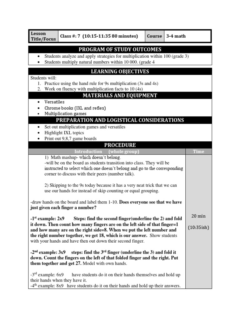 Lesson 7 9s multiplication all eportfolio pdf behavior