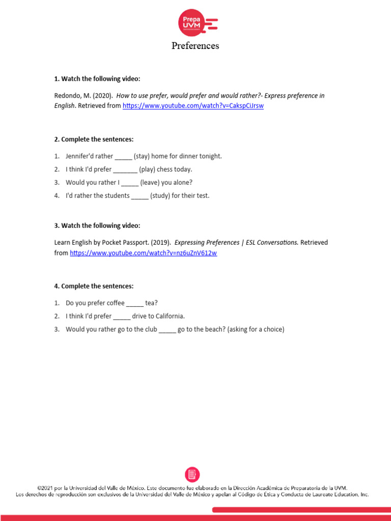 Expressing Preferences in English | PDF | Career & Growth | Games ...