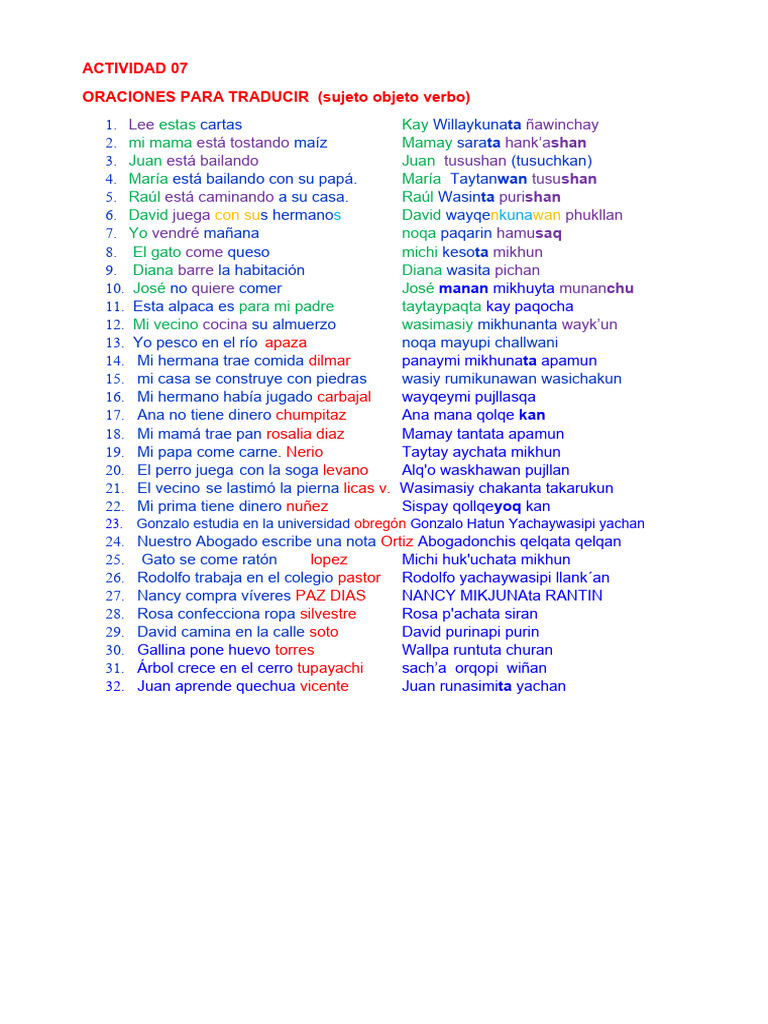 Practica De Oraciones Pdf