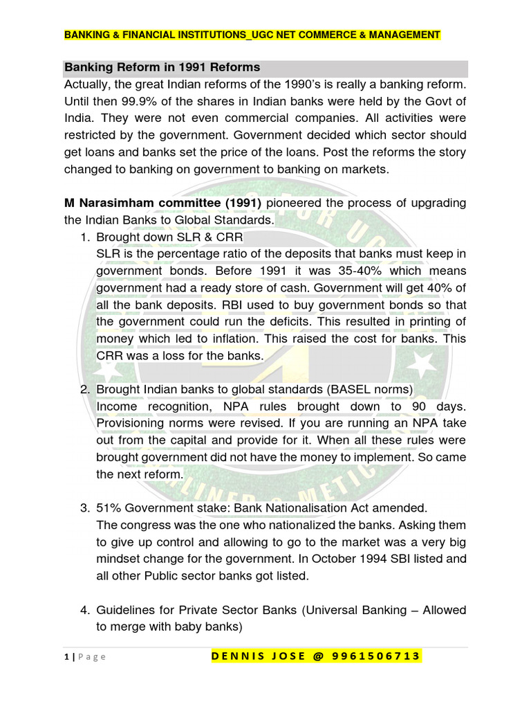 UGC NET: Indian Banking Reforms | PDF | Reserve Bank Of India | Banks