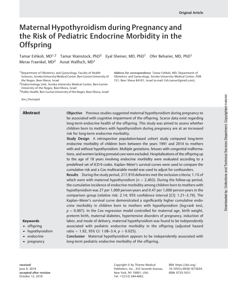 Maternal Hypothyroidism During Pregnancy and The Risk of Pediatric Endocrine Morbidity in The