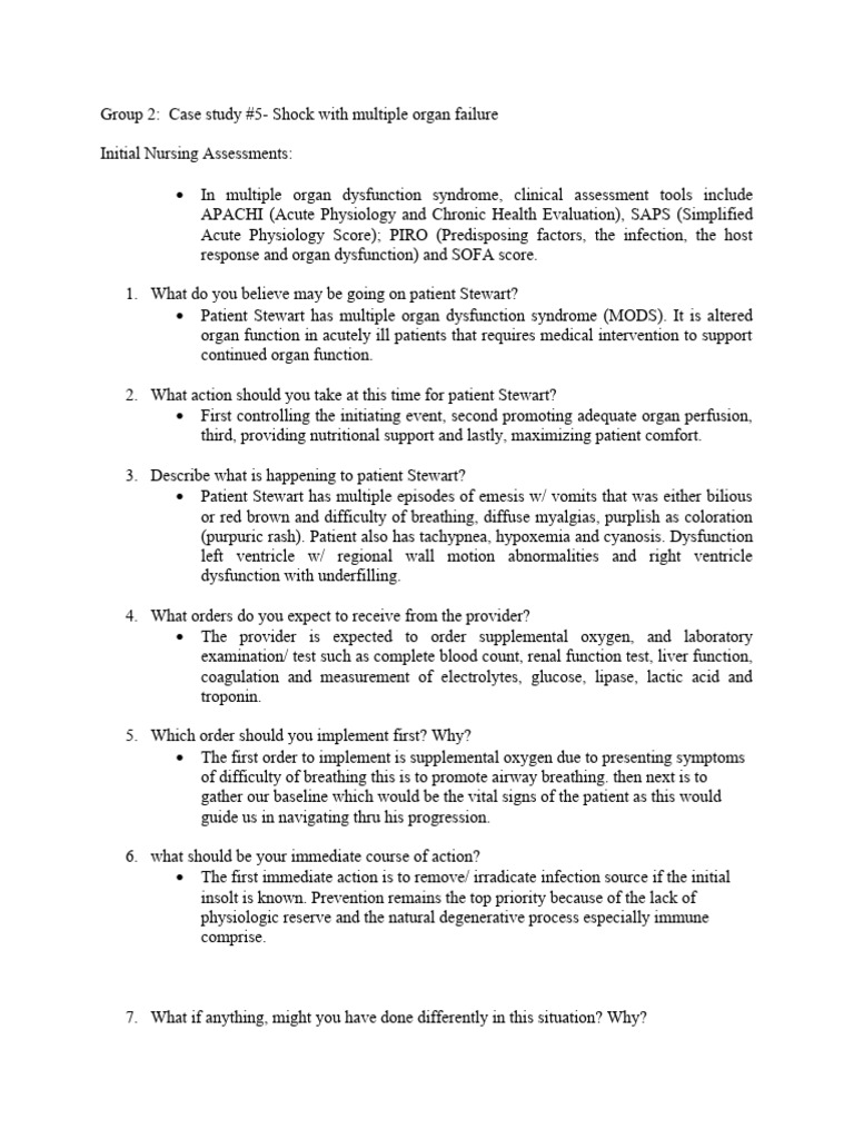 G5 Shock W Multiple Organ Failure Pdf Diseases And Disorders