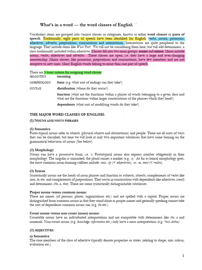 English Word Classes Explained | PDF | Part Of Speech | Verb
