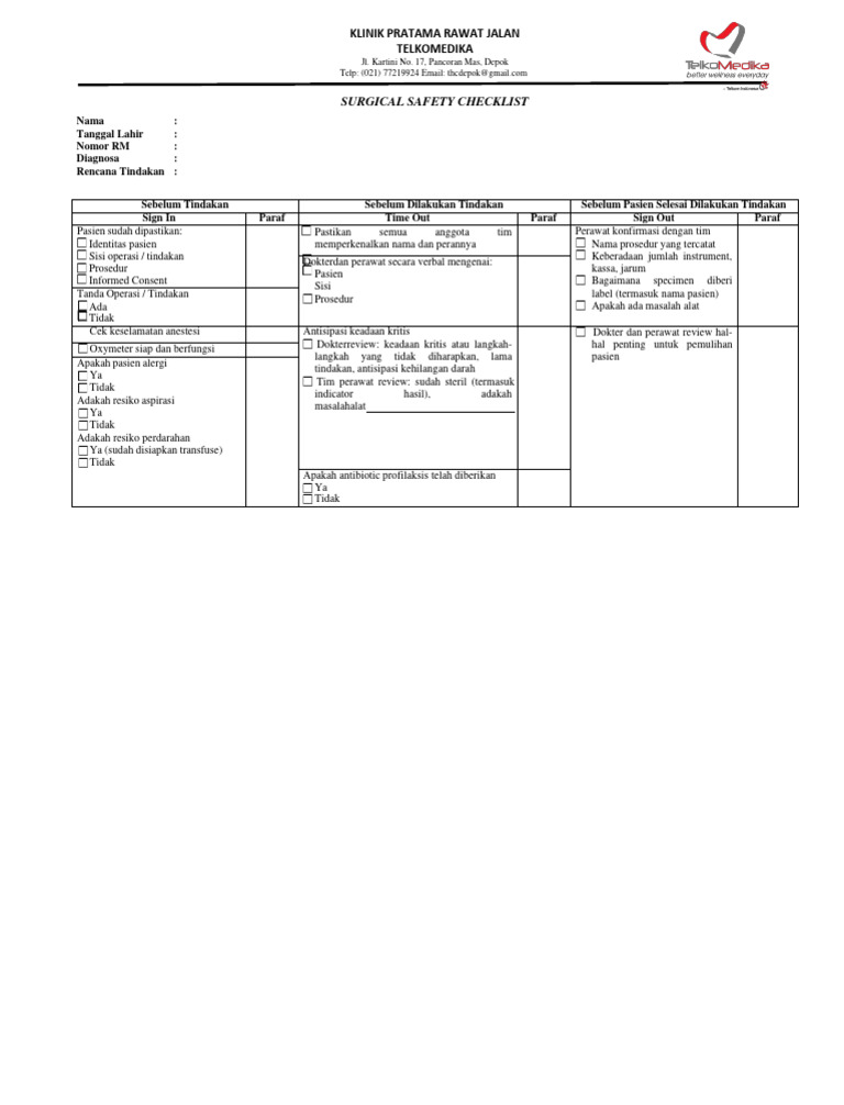 FORM Surgical Safety Checklist | PDF