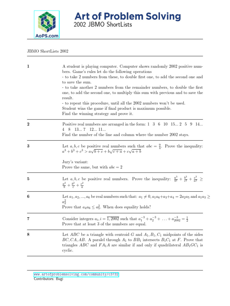 2002 JBMO Geometry Problems Summary | PDF | Triangle | Euclidean Plane ...