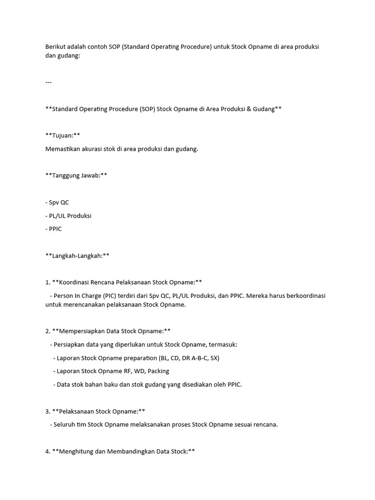 SOP Stock Opname Produksi & Gudang | PDF | Komputer