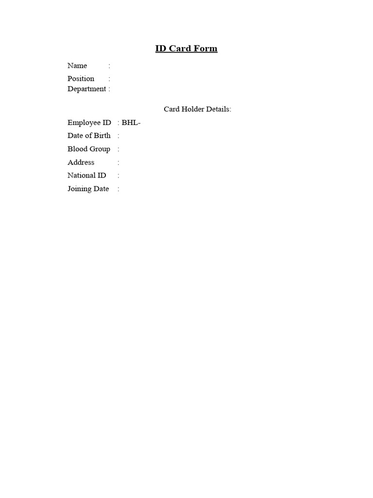 ID Card Form PDF