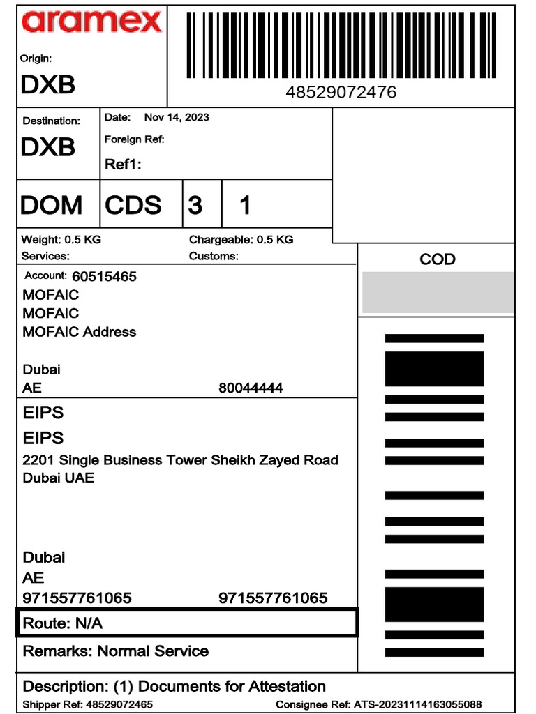 Label Shipment sample PDF