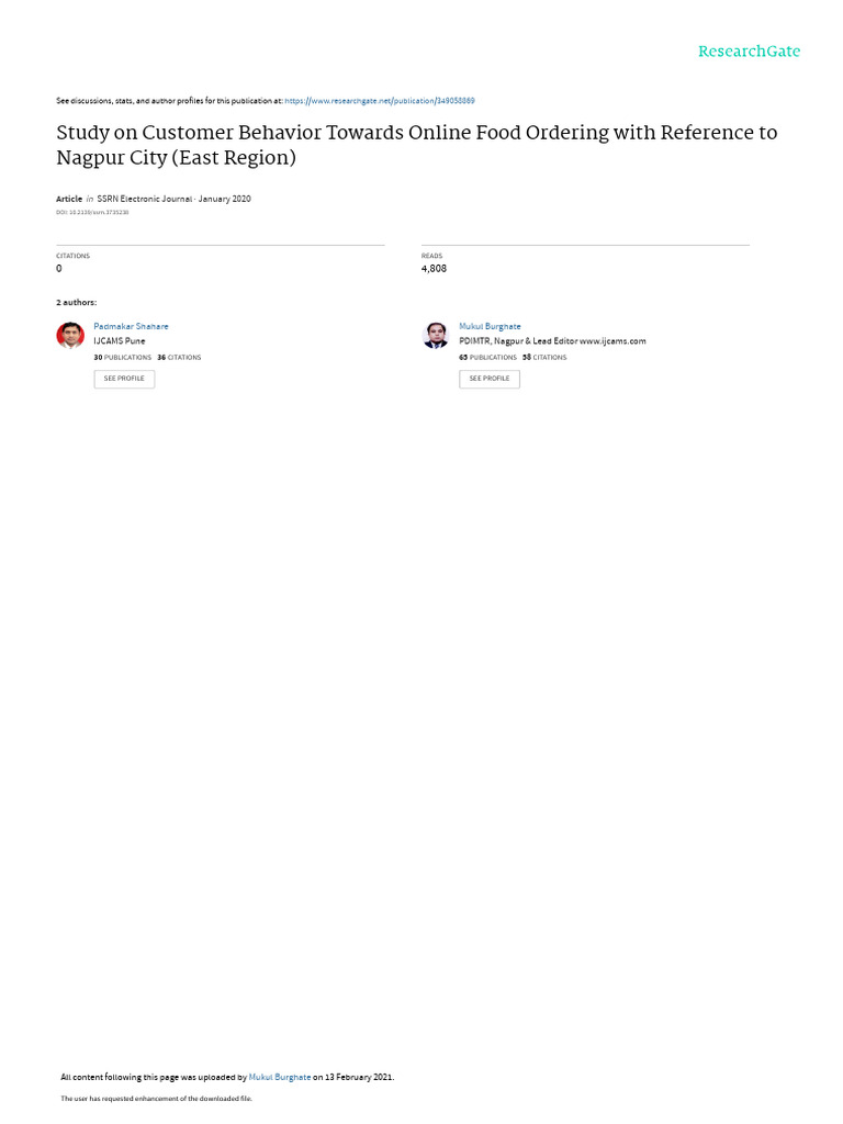 Study On Customer Behavior Towards Online Food Ordering With Reference ...