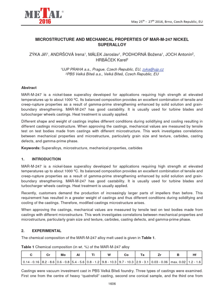 1993 Microstructure and Mechanical Properties of Mar M 247 Nickel ...