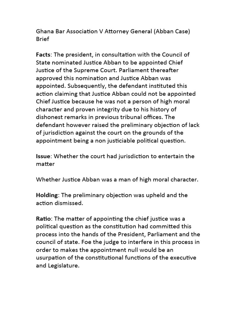 Ghana Bar Association V Attorney General (Abban Case) PDF