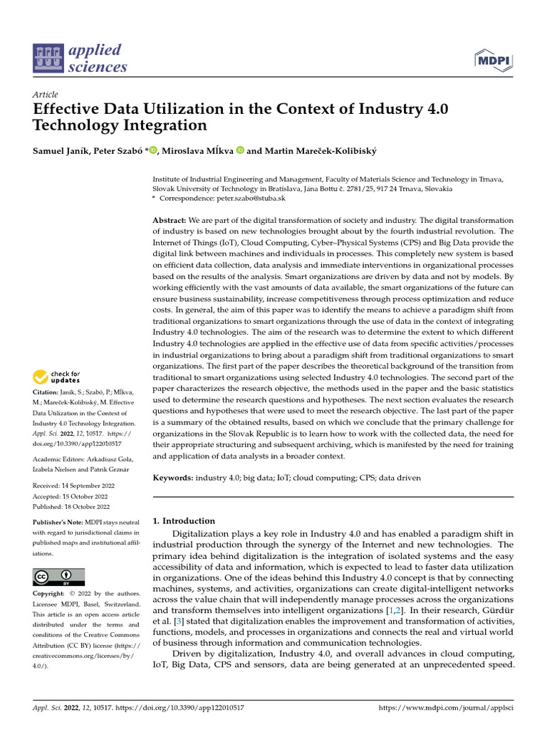 Industry 4.0 Technology Integration | PDF | Internet Of Things | Big Data