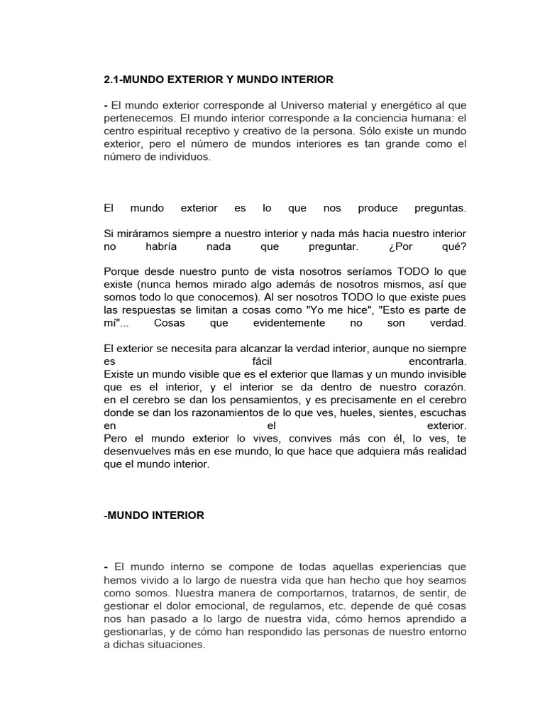 Mundo Exterior y Mundo Interior PDF Verdad Comportamiento