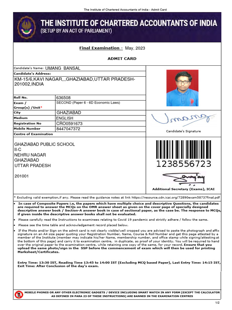 Admit Card | PDF