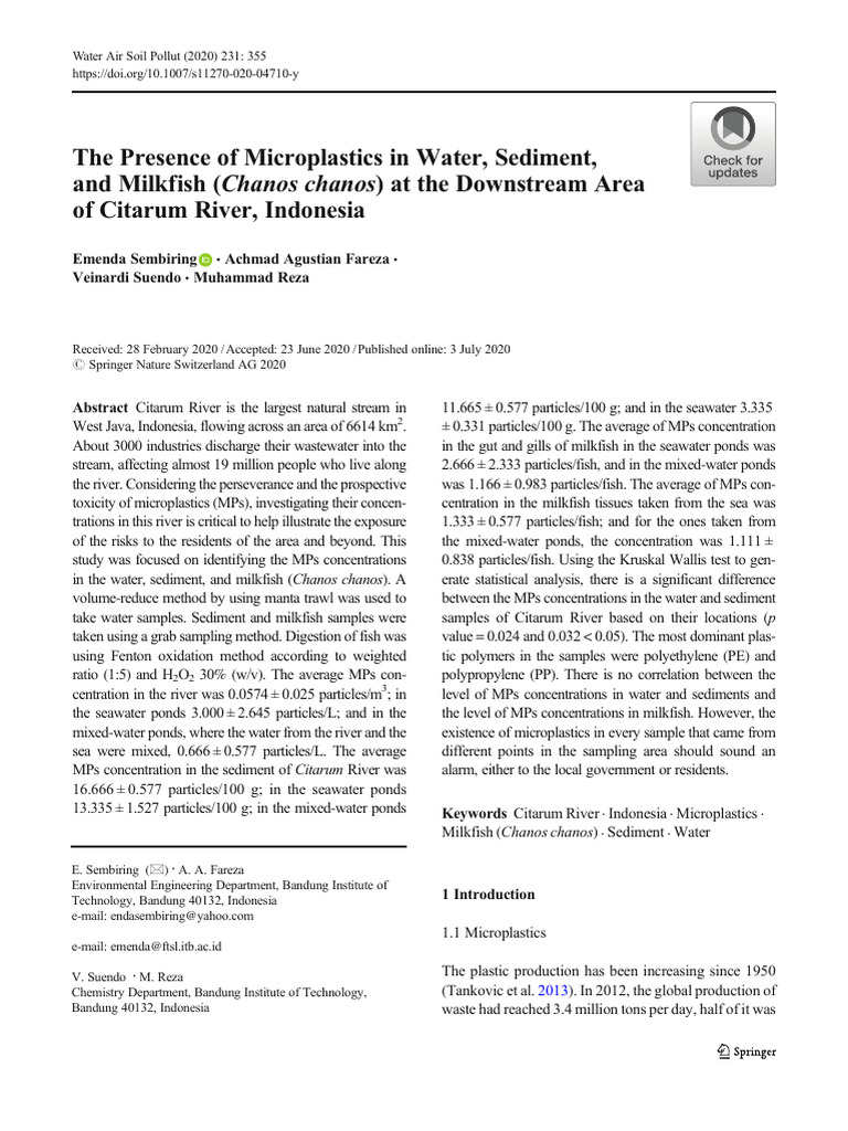 The Presence of Microplastics in Water, Sediment, and Milkfish | PDF ...