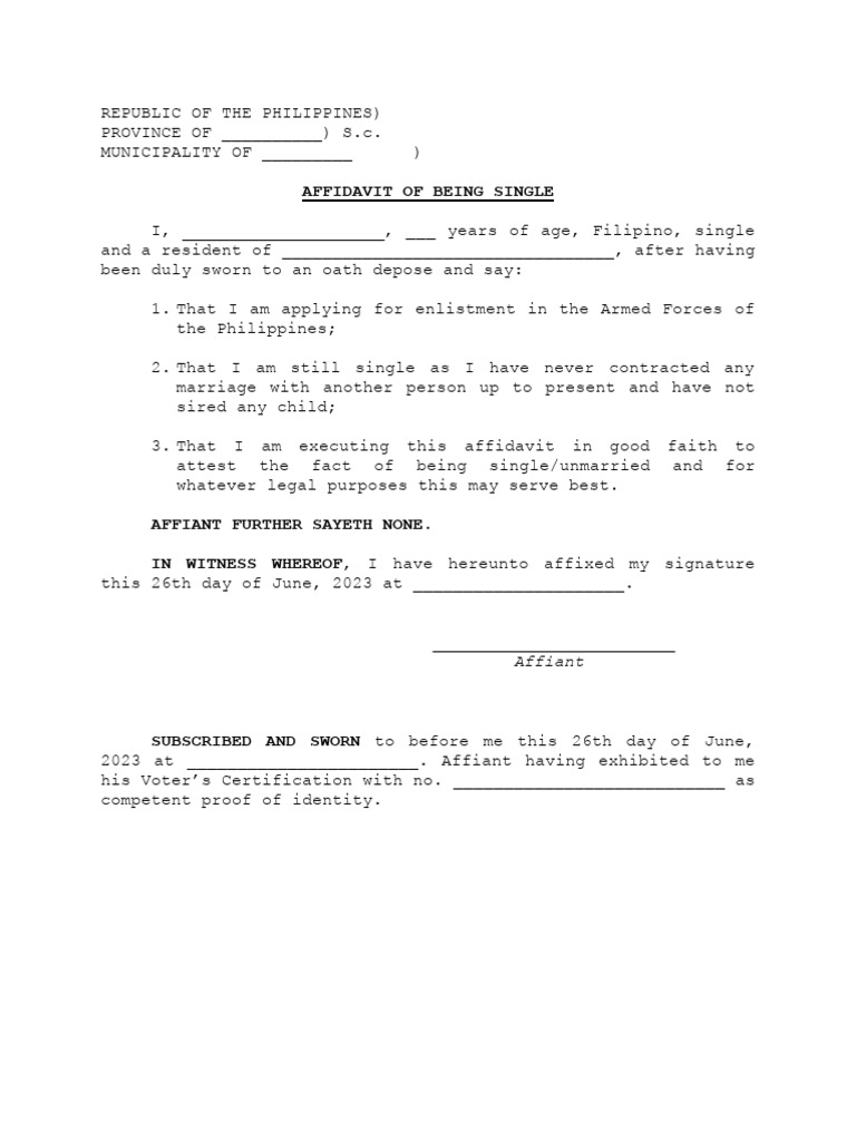 Affidavit of being single pdf