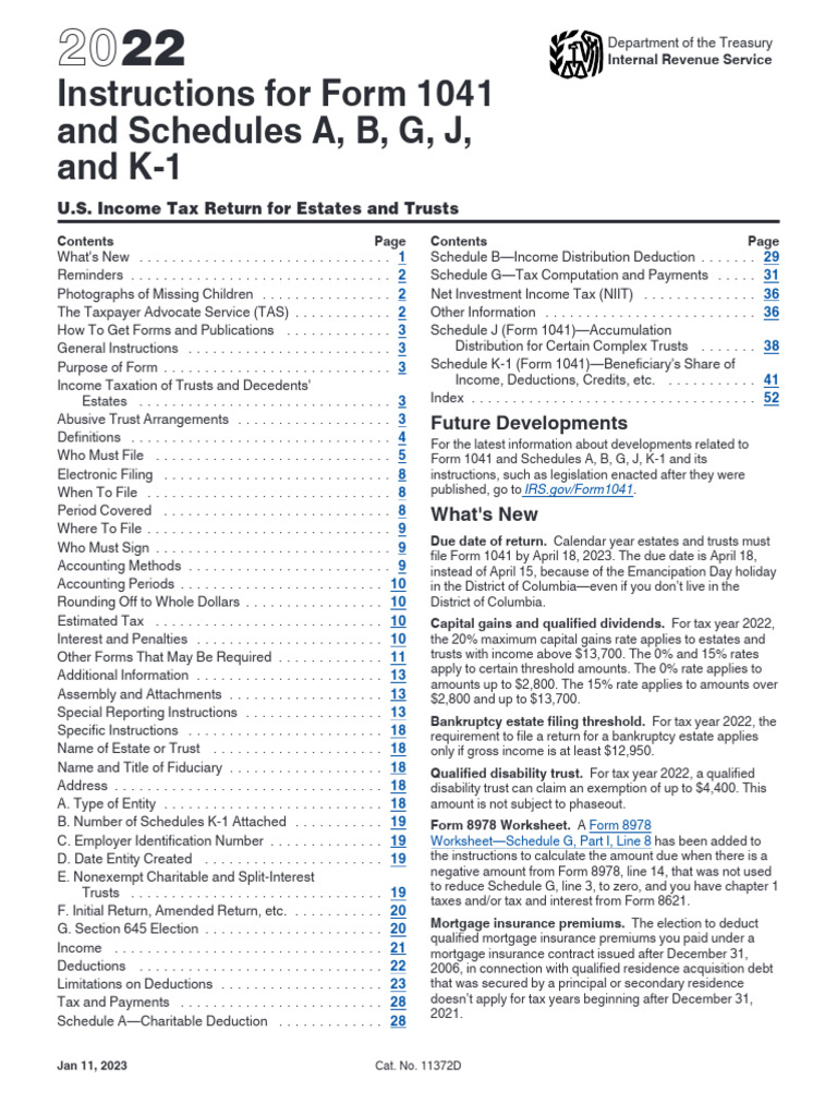 2022 Form 1041 Instructions Overview | PDF | Trust Law | Tax Deduction