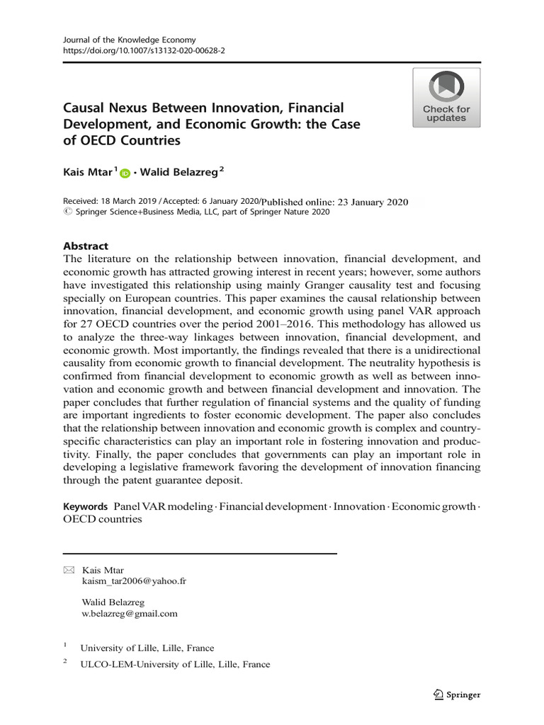 Causal Nexus Between Innovation, Financial Development, and Economic