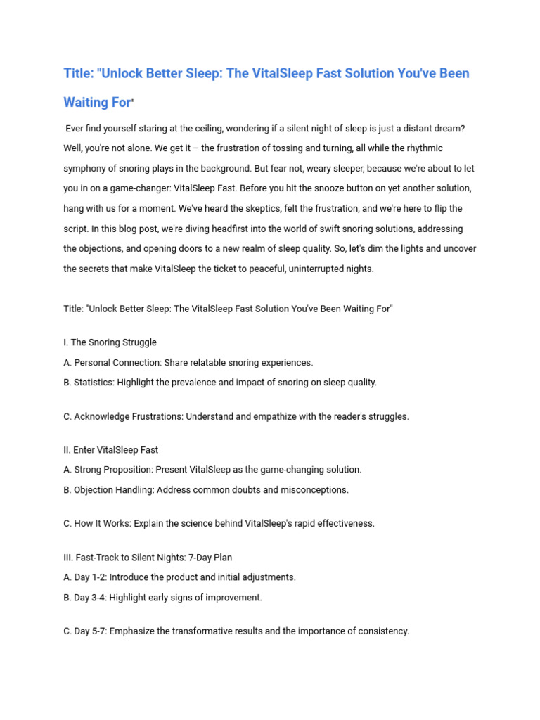 The VitalSleep Fast Solution You've Been Waiting For" PDF Sleep